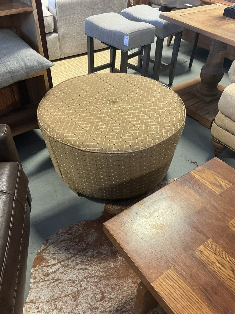 Round Upholstered Ottoman- Gold