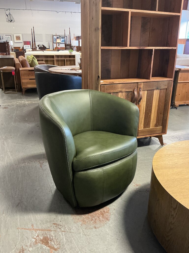 Italian Leather Swivel Chair- Vintage Green