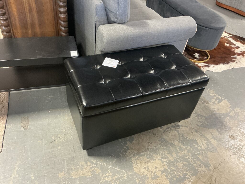 Cosmopolitan Faux Leather Storage Ottoman- Midnight Black