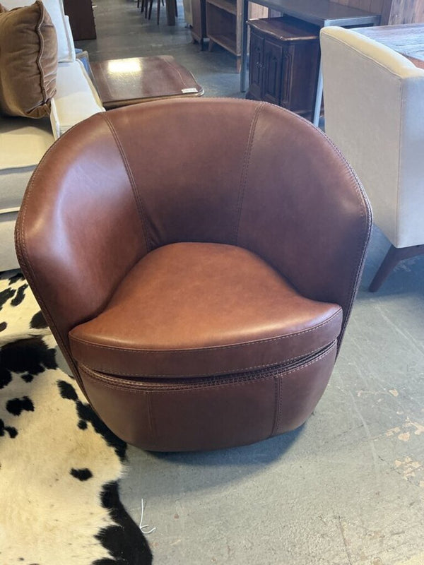 Italian Leather Swivel Chair- Vintage Whiskey