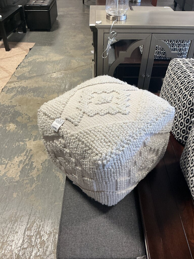 Hensley Hand Woven Ivory Square PET/Cotton Pouf Ottoman