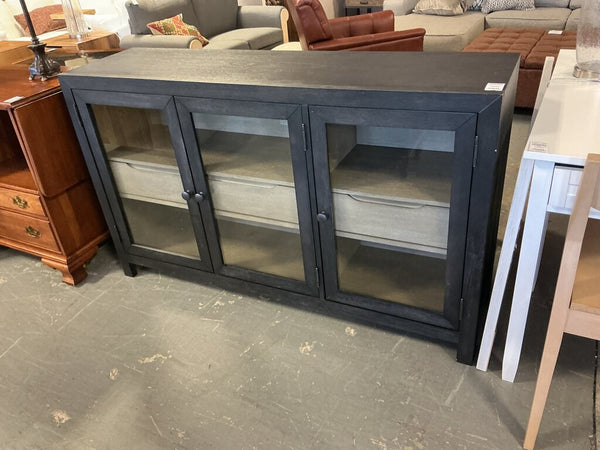 Lenston Glass Door Accent Cabinet- Black
