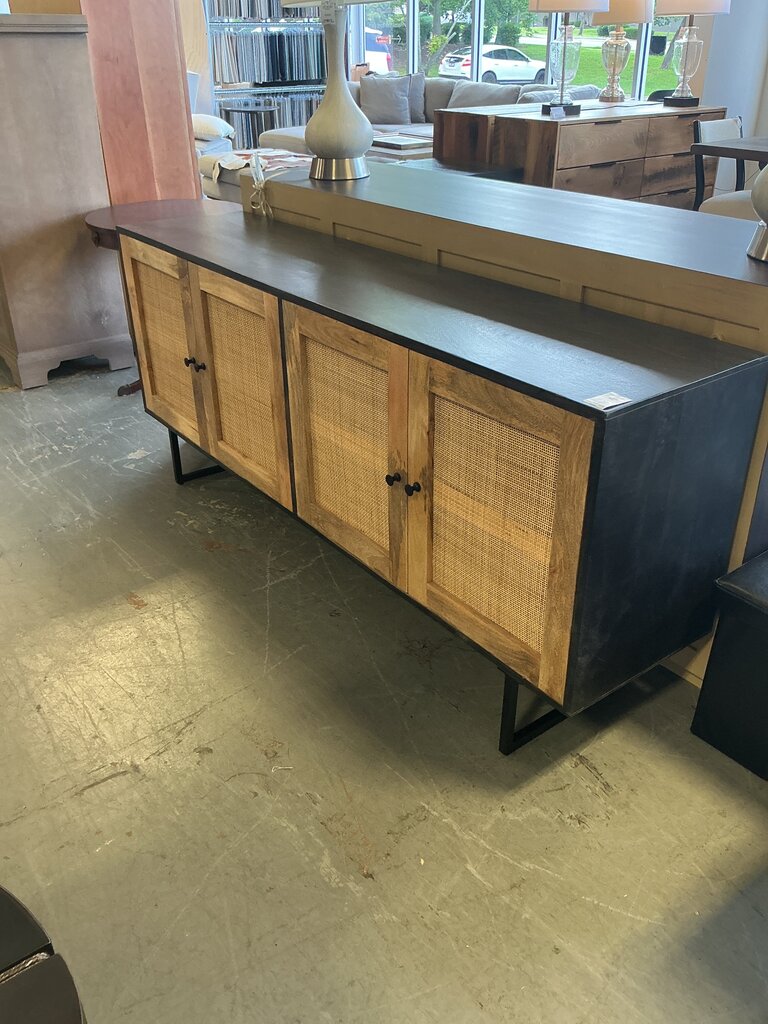 Rattan 4 Door Credenza- Black