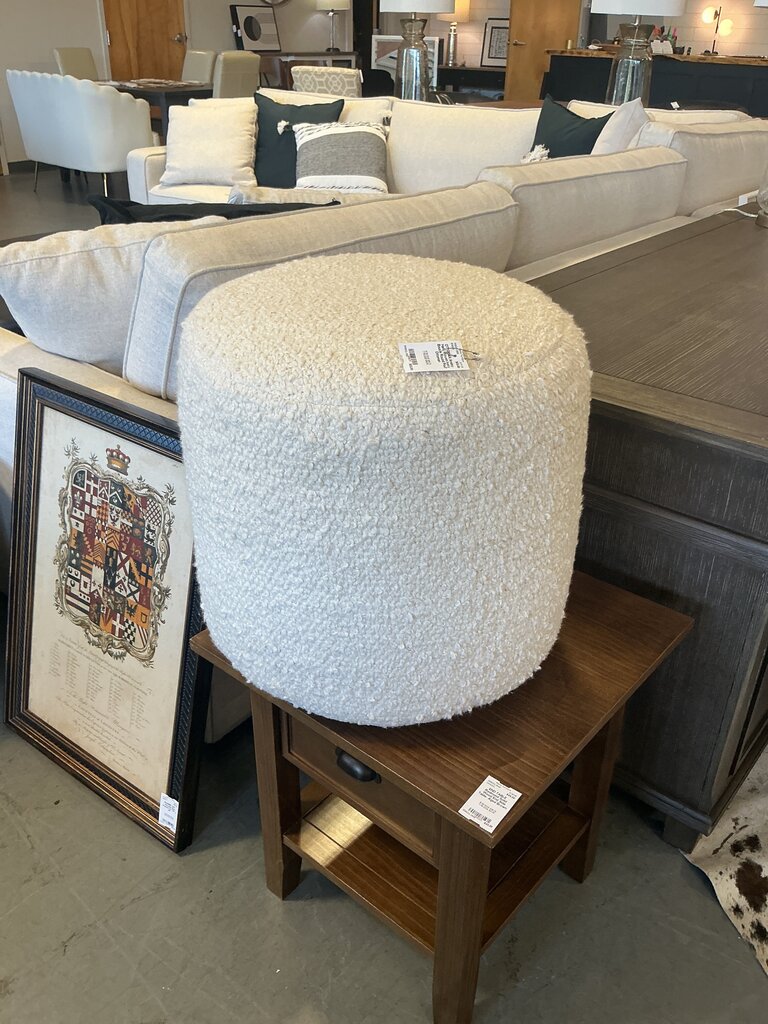 Ansley Hand Woven Ivory Boucle Round Pouf Ottoman