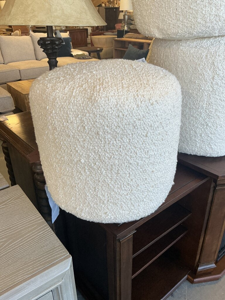 Ansley Hand Woven Ivory Boucle Round Pouf Ottoman