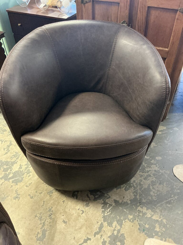 Italian Leather Swivel Chair- Vintage Brown
