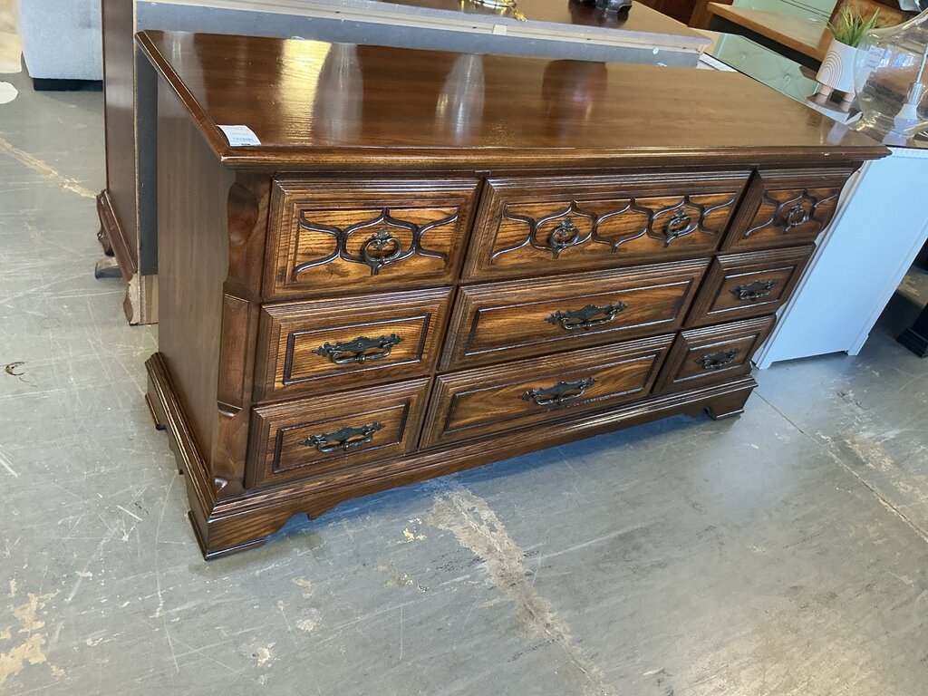 9 Drawer Dark Wood Dresser (As-Is, Top)