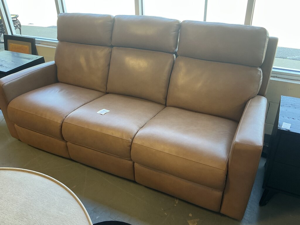 Havertys Leather Power Reclining Sofa- Saddle
