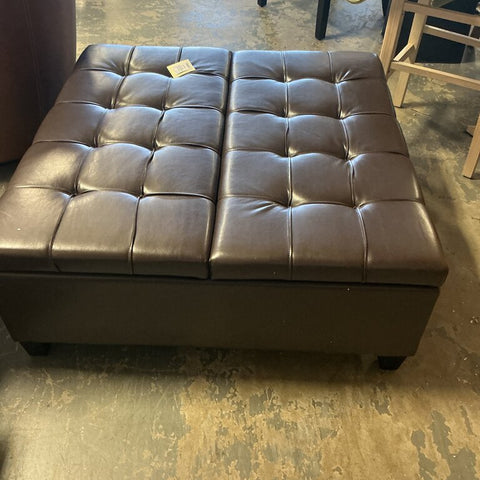 Harrison Faux Leather Storage Ottoman- Chocolate Brown (As-Is, Tear)