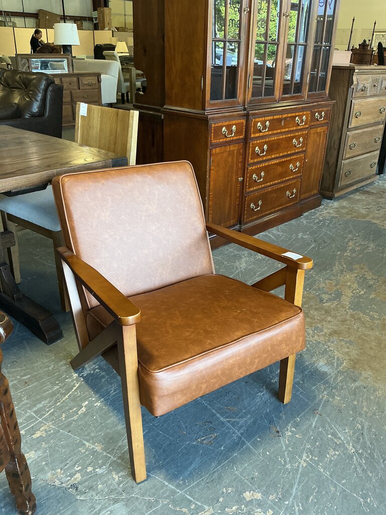 MCM Style Wood & Faux Leather Chair