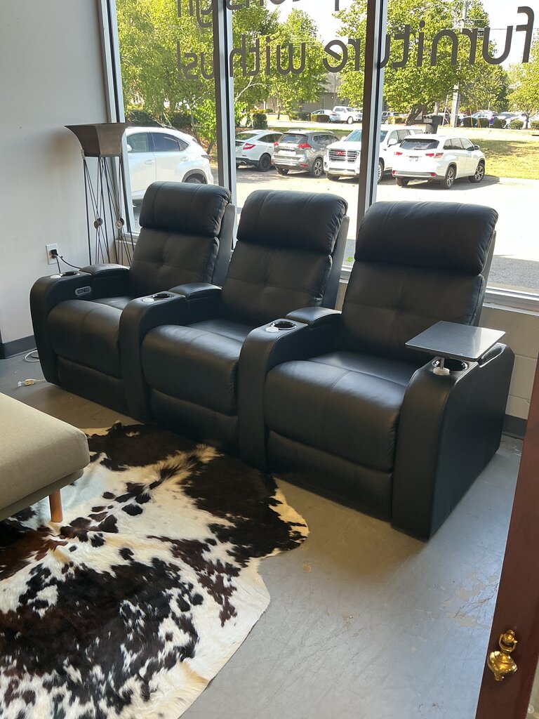 Leather Powered Theater Seat- Black (Set of 3)