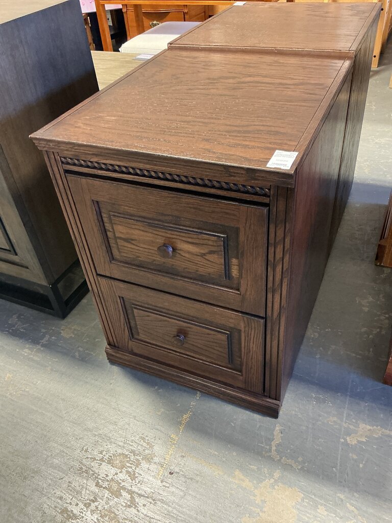 Dark Stained Oak 2 Drawer File Cabinet