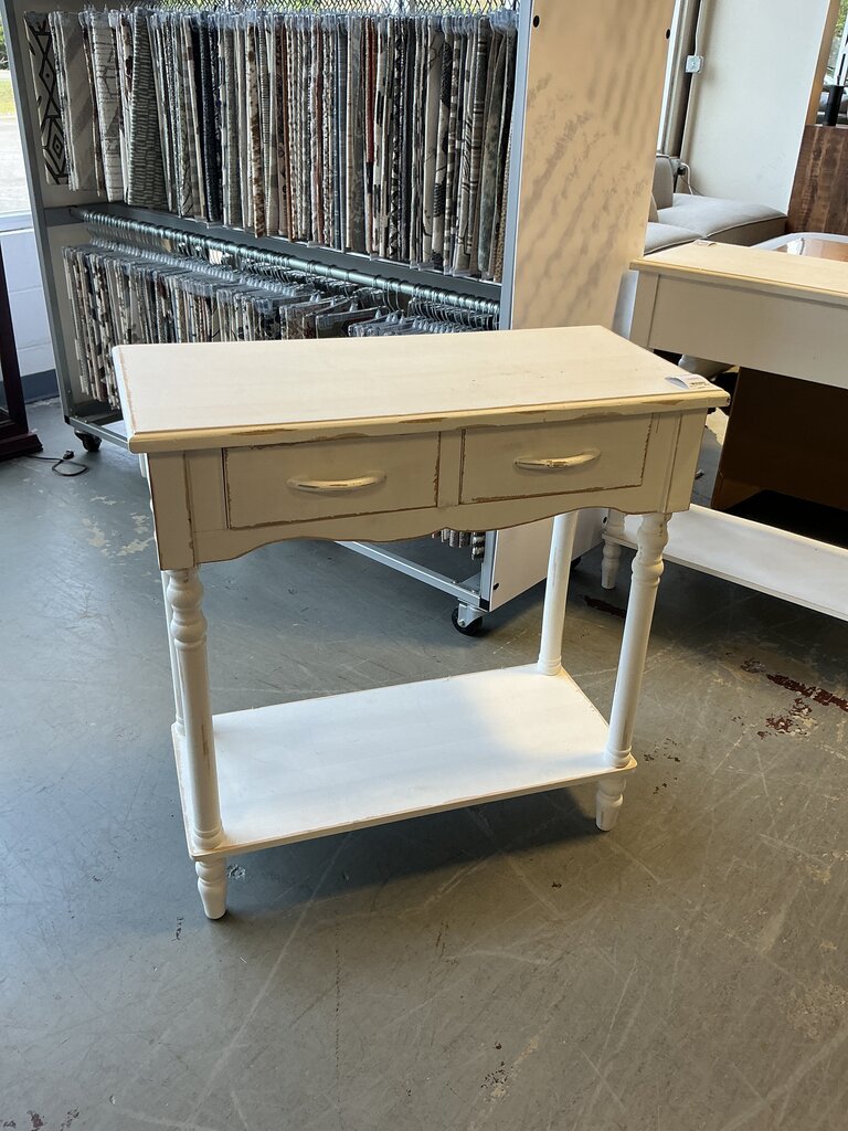 White Distressed End Table w/ Drawer