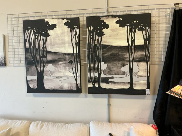 Black & Grey Abstract Tree Canvas (Set of 2)