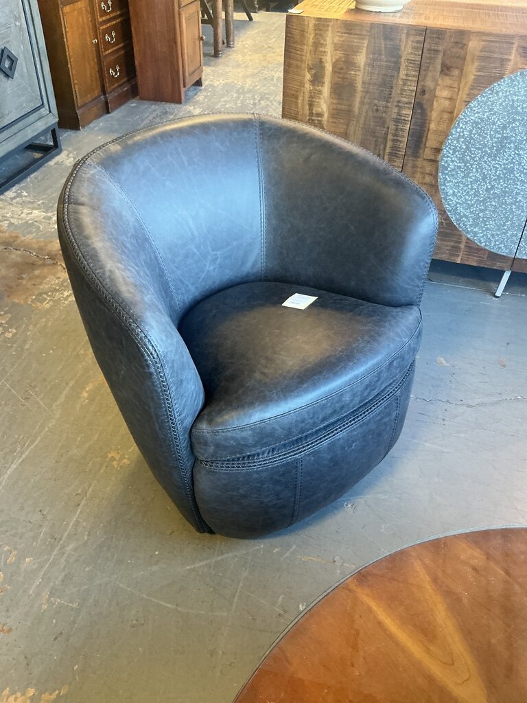 Italian Leather Swivel Chair- Slate